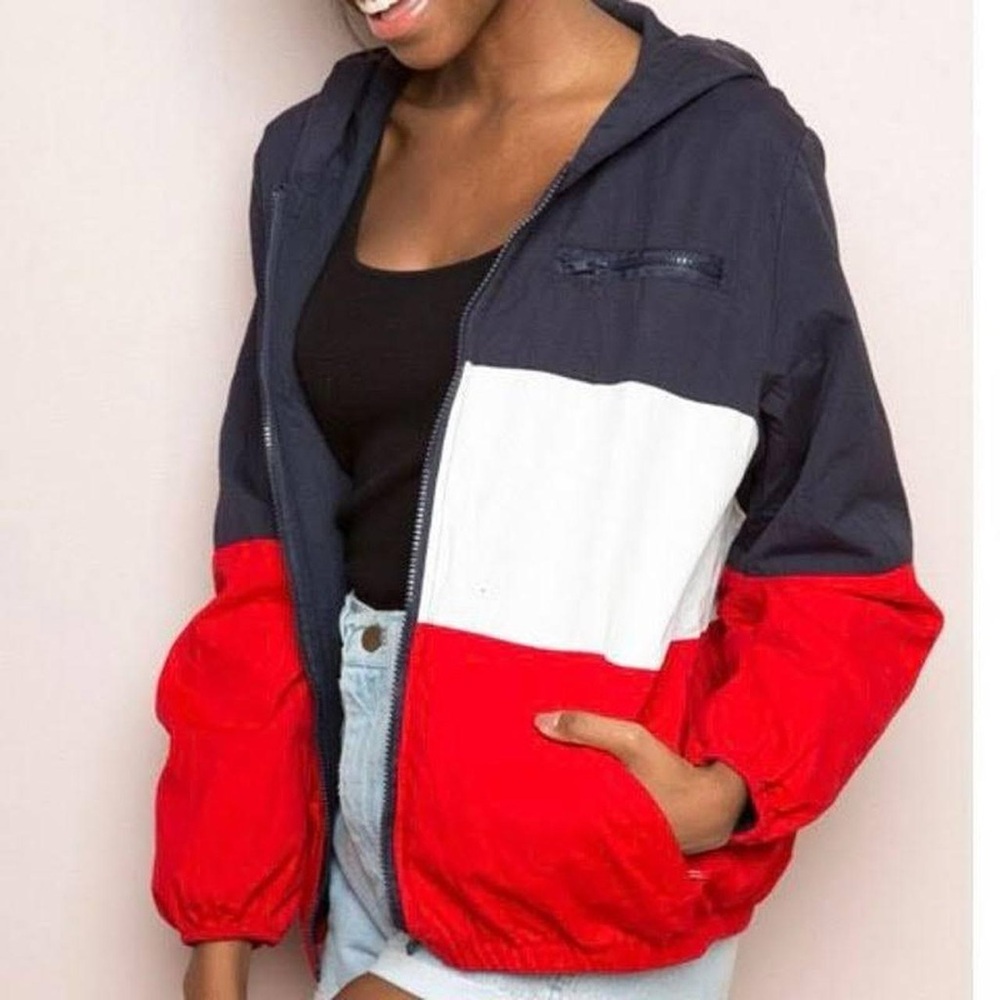 Brandy Melville red white and navy windbreaker